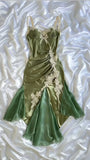 Navy Blue Spaghetti Straps Mermaid Satin Appliques Prom Dresses Party Dresses HZ1024