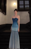 Gradient Blue Mermaid Sweetheart Chiffon Long Prom Dress Elegant Evening Dress HZ1024