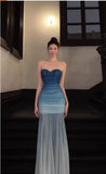 Gradient Blue Mermaid Sweetheart Chiffon Long Prom Dress Elegant Evening Dress HZ1024