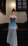 Gradient Blue Mermaid Sweetheart Chiffon Long Prom Dress Elegant Evening Dress HZ1024