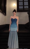 Gradient Blue Mermaid Sweetheart Chiffon Long Prom Dress Elegant Evening Dress HZ1024