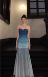 Gradient Blue Mermaid Sweetheart Chiffon Long Prom Dress Elegant Evening Dress HZ1024
