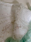 Mint Green Spaghetti Straps Chiffon Ruffled Prom Dresses Shiny Beaded Sequined Backless Evening Dresses HZ1024