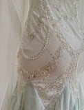 Mint Green Spaghetti Straps Chiffon Ruffled Prom Dresses Shiny Beaded Sequined Backless Evening Dresses HZ1024