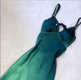 Gradient Teal V-neck Spaghetti Strap Satin Party Dresses Elegant Backless Prom Dress HZ1024