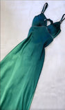 Gradient Teal V-neck Spaghetti Strap Satin Party Dresses Elegant Backless Prom Dress HZ1024