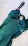 Gradient Teal V-neck Spaghetti Strap Satin Party Dresses Elegant Backless Prom Dress HZ1024