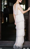 Pearl White V-neck Chiffon Beaded Evening Dresses Simple Wedding Guest Dresses with Embroidered Appliques HZ1024