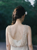 Pearl White V-neck Chiffon Beaded Evening Dresses Simple Wedding Guest Dresses with Embroidered Appliques HZ1024