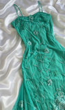 Turquoise Spaghetti Straps Chiffon Party Dresses Vintage Lace Applique Prom Dresses Homecoming Dresses HZ1024