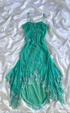 Turquoise Spaghetti Straps Chiffon Party Dresses Vintage Lace Applique Prom Dresses Homecoming Dresses HZ1024