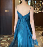 Gothic Spaghetti Straps Party Dresses Vintage Teal Glitter Satin Evening Dresses HZ1024