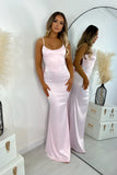 Mermaid Pink Backless Long Evening Dresses Spaghetti Straps Party Dresses with Bowknot HZ1024