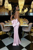 Pink Satin Mermaid Spaghetti Straps Evening Dress Sexy Backless Prom Dress for Party HZ1024