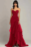 Mermaid Dark Green Sweetheart Tulle Long Prom Dresses Formal Evening Dresses with Rufflest HZ1024
