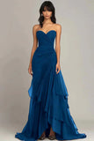 Dark Green A-Line Sweetheart Tulle Layered Long Prom Dresses Formal Evening Dress HZ1024