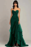Mermaid Dark Green Sweetheart Tulle Long Prom Dresses Formal Evening Dresses with Rufflest HZ1024