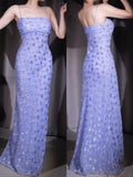Elegant Purple Chiffon Sheath Party Dresses Spaghetti Straps Shiny Beaded Long Prom Dresses HZ1024
