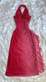 Gradient Red Halter Sheath Party Dress Elegant Gothic Glitter Chiffon Prom Dress HZ1024