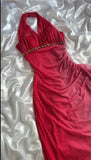 Gradient Red Halter Sheath Party Dress Elegant Gothic Glitter Chiffon Prom Dress HZ1024