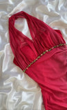 Gradient Red Halter Sheath Party Dress Elegant Gothic Glitter Chiffon Prom Dress HZ1024