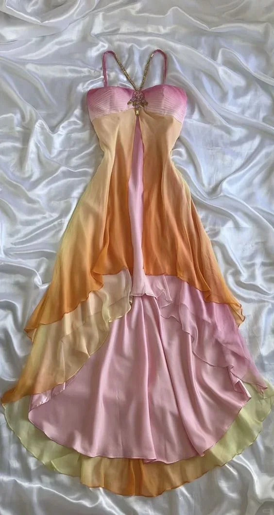 Spaghetti Straps Chiffon Colorful Party Dress Gothic Short Prom Dress Homecoming Dresses HZ1024
