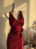 Burgundy Mermaid Jacquard Satin V-neck Evening Dress Simple Prom Dress HZ1024