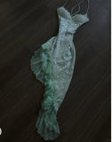 Mint Green Spaghetti Straps Bodycon Chiffon Prom Dresses Lace Applique Sweet Party Dresses HZ1024
