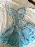 Tiffany Blue Spaghetti Strap Chiffon Party Dresses Lace Applique Short Prom Dresses Homecoming Dress HZ1024