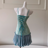 Tiffany Blue Spaghetti Strap Chiffon Party Dresses Lace Applique Short Prom Dresses Homecoming Dress HZ1024