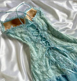 Tiffany Blue Spaghetti Strap Chiffon Party Dresses Lace Applique Short Prom Dresses Homecoming Dress HZ1024
