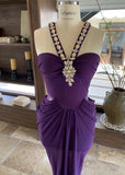 Blue V-neck Chiffon Bodycon Party Dresses Elegant Rhinestone Evening Dresses HZ1024