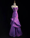Strapless Mermaid Taffeta Long Prom Dresses Purple Long Formal Dresses Elegant Evening Dresses with Beadings HZ1024