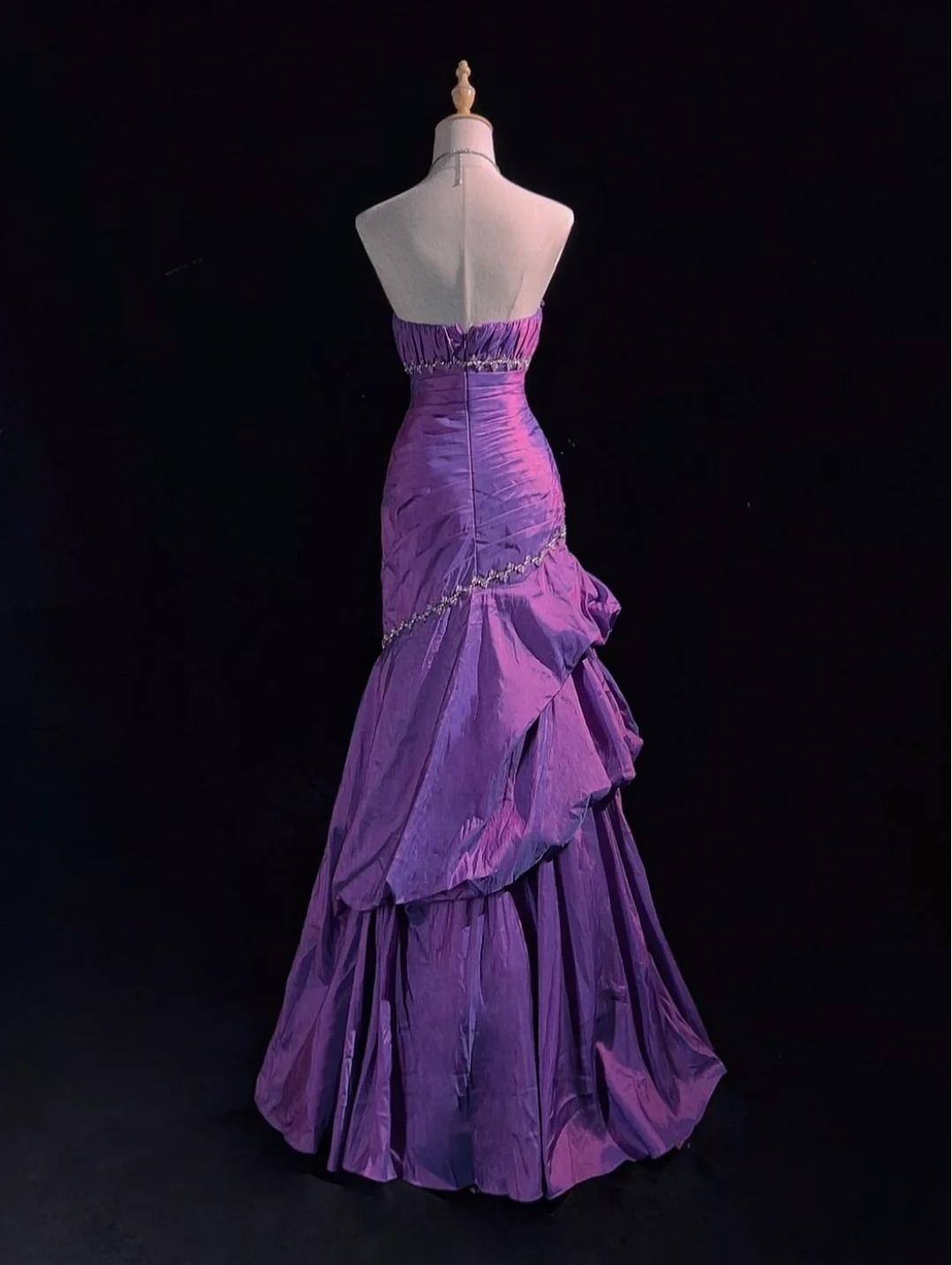 Strapless Mermaid Taffeta Long Prom Dresses Purple Long Formal Dresses Elegant Evening Dresses with Beadings HZ1024