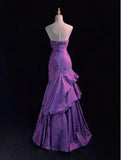 Strapless Mermaid Taffeta Long Prom Dresses Purple Long Formal Dresses Elegant Evening Dresses with Beadings HZ1024