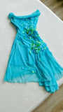 16 Blue Off-shoulder Chiffon Bodycon Short Party Dresses 3D Applique Enchanted Homecoming Dresses HZ1024