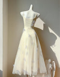 Spaghetti Straps Cream A-Line White Square Neck Tulle Birthday Dresses Cute Party Dresses Homecoming Dress HZ1024
