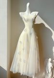 Spaghetti Straps Cream A-Line White Square Neck Tulle Birthday Dresses Cute Party Dresses Homecoming Dress HZ1024