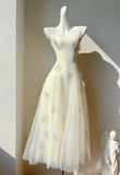 Spaghetti Straps Cream A-Line White Square Neck Tulle Birthday Dresses Cute Party Dresses Homecoming Dress HZ1024
