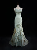 Green Spaghetti Straps Mermaid Satin Long Prom Dresses Sweet 16 Formal Evening Dresses HZ1024