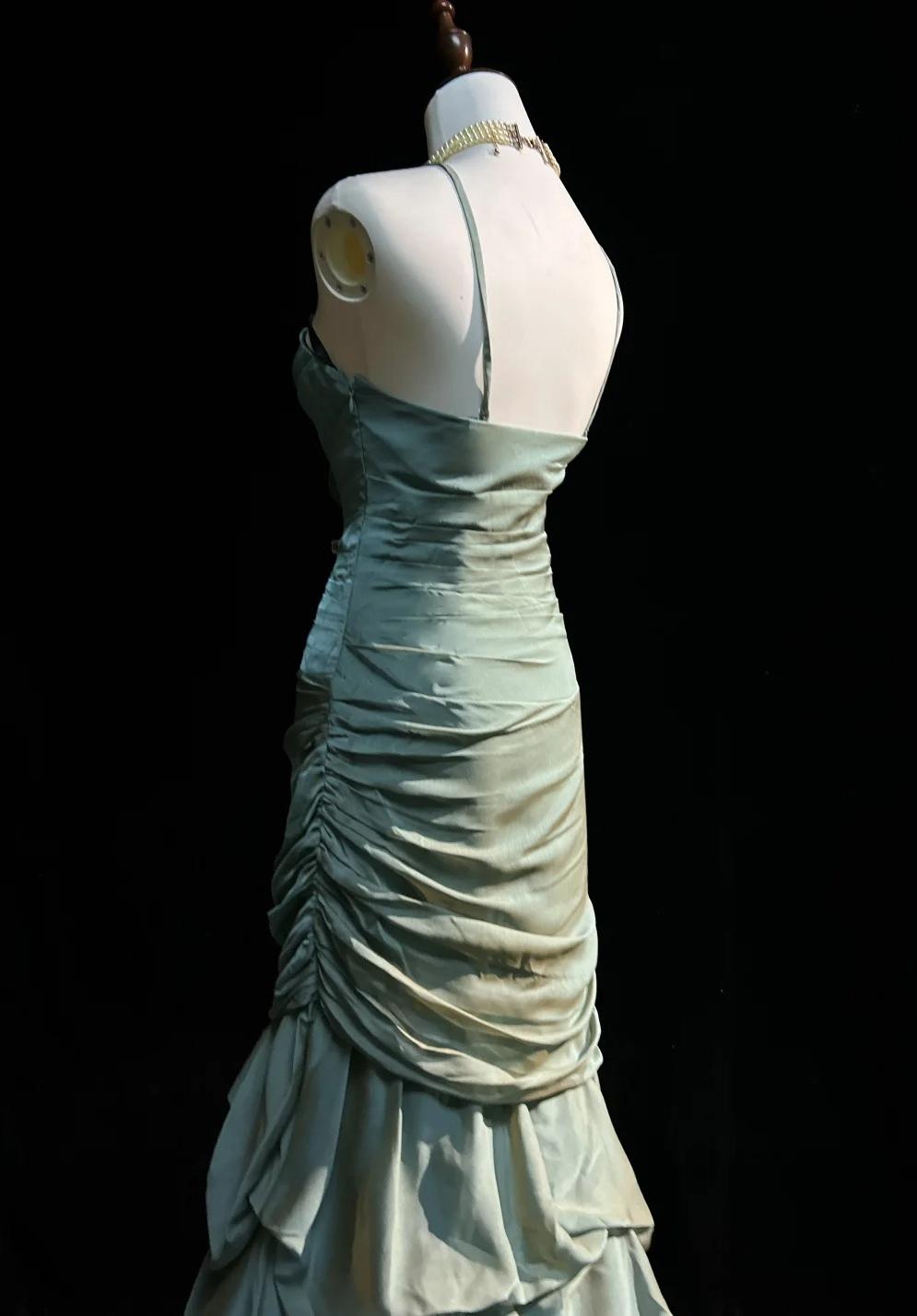 Green Spaghetti Straps Mermaid Satin Long Prom Dresses Sweet 16 Formal Evening Dresses HZ1024