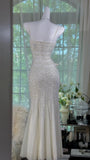 Gothic White Mermaid Chiffon Spaghetti Straps Party Dresses Elegant Shiny Beaded Evening Dresses HZ1024