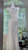 Gothic White Mermaid Chiffon Spaghetti Straps Party Dresses Elegant Shiny Beaded Evening Dresses HZ1024