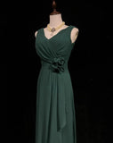 Dark Green V-neck Chiffon A-Line Bridesmaids Dress, Elegant Evening Dress HZ1024
