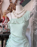 Asymmetrical Neck SheathChiffon Ruffled Short Style Homecoming Dresses Sweet Party Dresses HZ1024