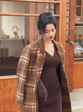 retro Klein blue V neck hip-wrapped knitted dress HZ1024