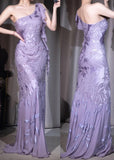 Vintage Purple One Shoulder Mermaid Chiffon Long Prom Dresses Evening Dresses with Beading HZ1024