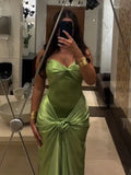 Green Strapless Mermaid Formal Dresses Sweetheart Evening Dresses Elegant Satin Long Prom Dresses HZ1024