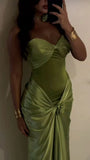 Green Strapless Mermaid Formal Dresses Sweetheart Evening Dresses Elegant Satin Long Prom Dresses HZ1024