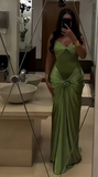 Green Strapless Mermaid Formal Dresses Sweetheart Evening Dresses Elegant Satin Long Prom Dresses HZ1024